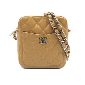 Chanel Mini Matelasse Chain Shoulder Caviar Skin Beige Silver Shoulder Bag